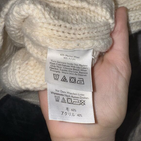 Eddie Bauer Women's Ivory Cable Knit Turtleneck Wool Sweater Sz Med Fisherman - Picture 5 of 9